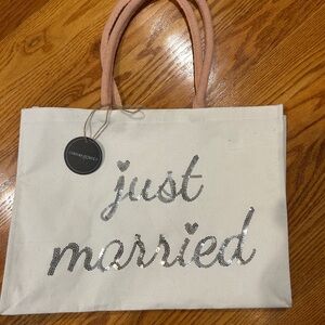 Cynthia Rowley White Tote with Silver Script NEW NWT